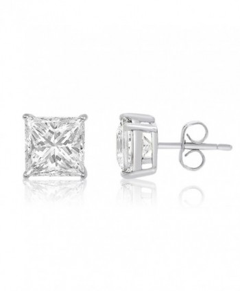 Square Princess Cut 4mm white Cubic Zirconia .925 Sterling Silver Basket Setting Unisex Stud Earrings - CS119PIOH7R