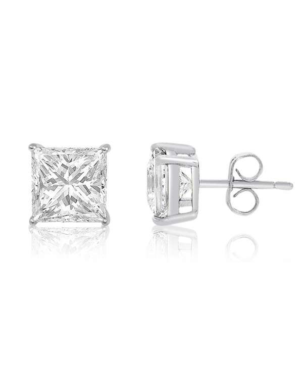 Square Princess Cut 4mm white Cubic Zirconia .925 Sterling Silver Basket Setting Unisex Stud Earrings - CS119PIOH7R