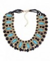 Crystals Beads and The Moon-shape Turquoise Strand Fashion Statement Necklace for Girl & Women - Black - CE183L50TQ2