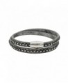 Victoria Echo Unisex 2 Rounds Crystal Sparking Magnetic Clasp Leather Bracelet Bangle - grey - CE12IP7RMHF