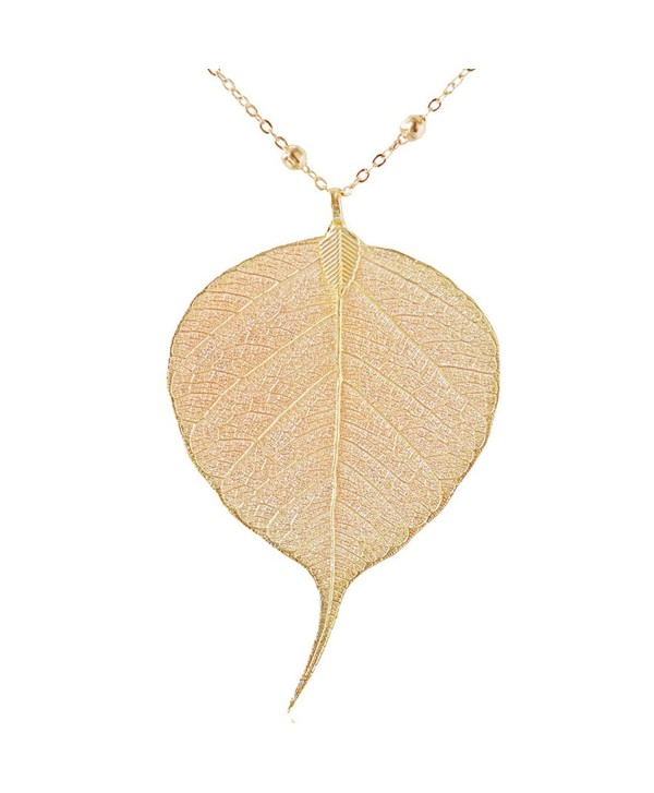 Leaf pendant leaf vein necklace leaf charm pendant long chain pure natural Bodhi leaf necklace - Champagne Gold - CV182W6W355