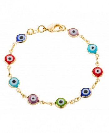 Two Year Warranty Gold Overlay with Multi Colors 6 Inch Evil Eye Baby Link Bracelet - CS11JTDI28X