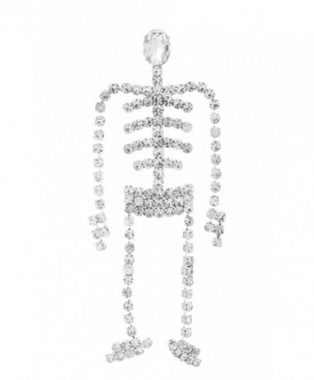 Swinging Skeleton Rhinestone Brooch Pin for Halloween with Clear Crystals - C211OV03KP9