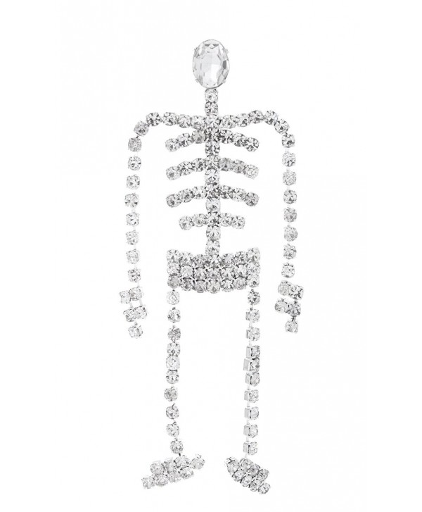 Swinging Skeleton Rhinestone Brooch Pin for Halloween with Clear Crystals - C211OV03KP9