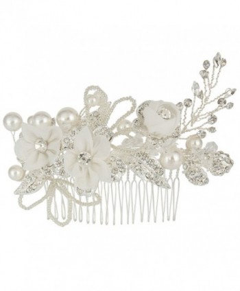 EleQueen Women's Silver-tone Crystal Simulated Pearl Flower Art Deco Bridal Hand-made Hair Comb Clear - CM128HXTHEN