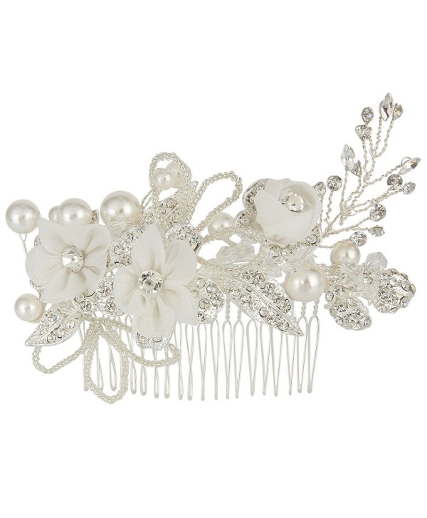 EleQueen Women's Silver-tone Crystal Simulated Pearl Flower Art Deco Bridal Hand-made Hair Comb Clear - CM128HXTHEN