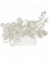 EleQueen Women's Silver-tone Crystal Simulated Pearl Flower Art Deco Bridal Hand-made Hair Comb Clear - CM128HXTHEN