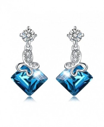 Ocean Blue Cube Crystal Drop Dangle Earrings 925 Sterling Silve Square Cubic Earring For Woman - C51886M8RTH