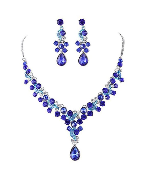 Austrian Rhinestone V shaped Teardrop Necklace - Blue - CD18525TR4D