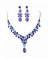 Austrian Rhinestone V shaped Teardrop Necklace - Blue - CD18525TR4D