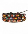 ZLYC Unisex Hand Woven Mix Color Agate Beads Leather Cord Three Wraps Bracelet - Brown - CC12B61HOAV