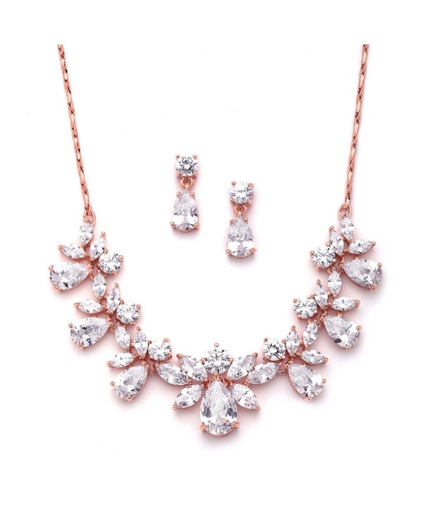 Mariell Rose Gold Multi-Shaped Pear and Marquise Cubic Zirconia Necklace Earring Jewelry Set - C412J6G9E9N