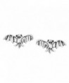 Midnight Mini Flying Bat .925 Sterling Silver Stud Earrings - CQ12NDUOPKY