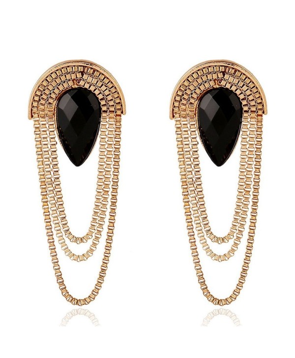 Elegant Gold Multi Strand Metal Tassel Chain Tear Drop Shape Dangle Earrings by Pashal - C012KSLEK71