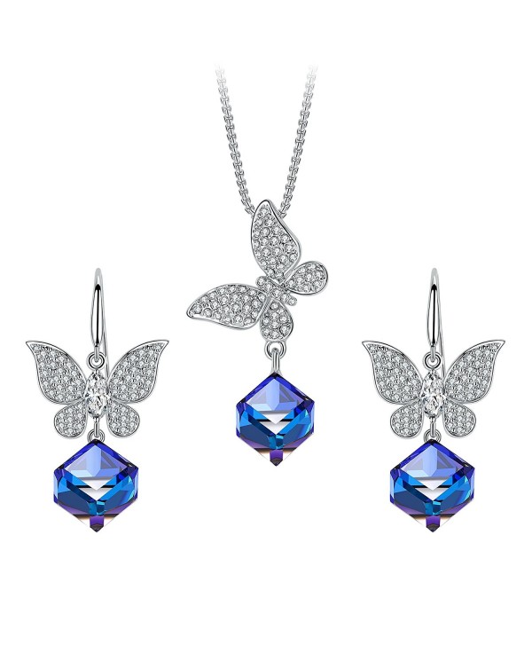 Butterfly Jewelry Set- T400 Changing Color Cubic Pendant Necklace and Earrings Made with Swarovski Crystals Blue - CT180ND0SSU