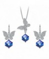 Butterfly Jewelry Set- T400 Changing Color Cubic Pendant Necklace and Earrings Made with Swarovski Crystals Blue - CT180ND0SSU
