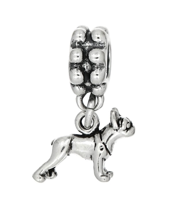 Sterling Silver Oxidized Tiny Boston Terrier Dog European Style Dangle Bead - CU11JQPQBUZ