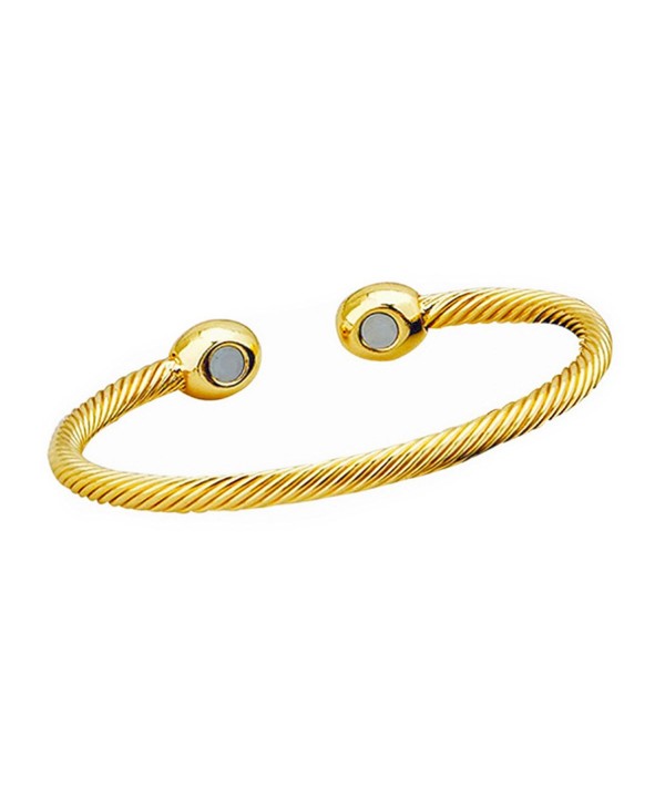 Magnetic Therapeutic Twisted Cable Bangle Cuff Bracelet - Twisted Cable Gold - CG188ZGKM84