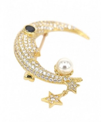 18k Gold-plated Brooch Pins Classic Stars and Crescent Dragonfly Owl Pattern Breastpins with Pearl CZ - CI187ZUOQHD