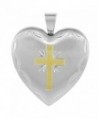 Sterling Silver Heart Locket Necklace 4 Picture Gold Cross 1 inch - CH11E1FRSXT