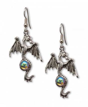 Gothic Dragon Dangle Earrings Silver Finish Pewter Mystical Jewelry - C711CN9FIVJ