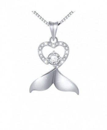 925 Sterling Silver White Cubic Zirconia Dolphin Tail Love Heart Pendant Necklace for Women- Box Chain 18" - CC182GU4KR3