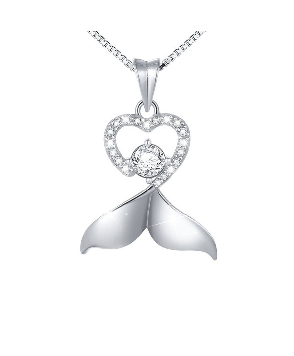 925 Sterling Silver White Cubic Zirconia Dolphin Tail Love Heart Pendant Necklace for Women- Box Chain 18" - CC182GU4KR3