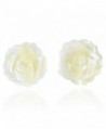 Rose of Innocence Carved White Mother of Pearl .925 Sterling Silver Stud Earrings - C312N6CDDND