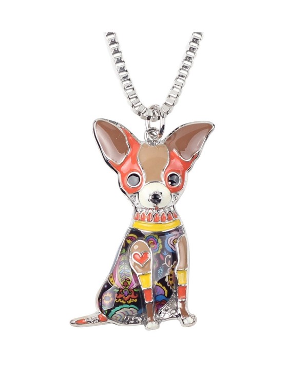 Bonsny Love Pets Enamel Zinc Alloy Chihuahua Necklace Dog Animal Pendant Women Jewelry 18" - Brown - C512N1EU6VQ