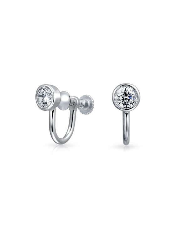 Bling Jewelry 925 Silver 3.5mm CZ Bezel Round Screw Back Clip On Earrings - CI11X3D6CYL