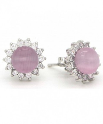 Sterling Silver CZ Pave Pink Synthetic Moonstone Earrings - CV11O1I8GUF