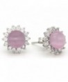 Sterling Silver CZ Pave Pink Synthetic Moonstone Earrings - CV11O1I8GUF