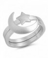 Unique Moon Star Ring Set New .925 Sterling Silver Cute Polished Band Sizes 5-12 - CF12HL629GZ
