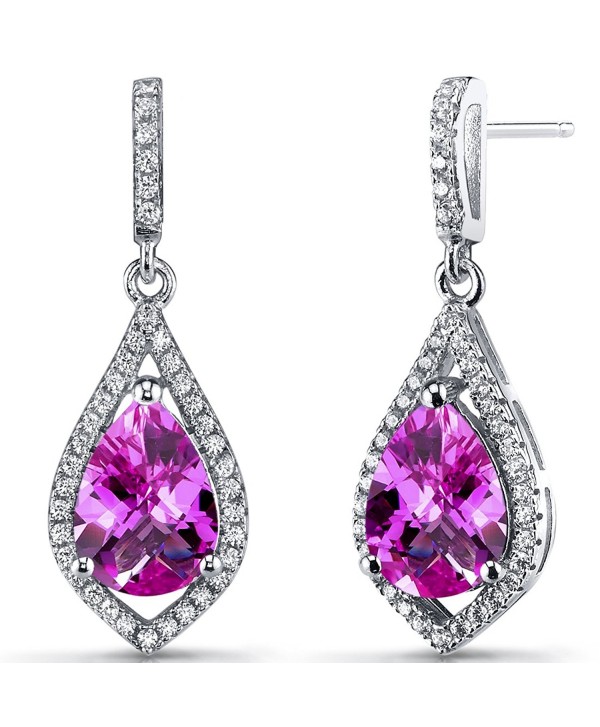 Created Pink Sapphire Tear Drop Dangle Earrings Sterling Silver 5 Carats - CR12BHQGN6H