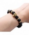 Synthetic Lava Beaded Healing Bracelet Leopard Head and Rhinestone Elastic Bracelet 24cm(9 4/8") - CZ12HG6R0KP