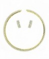 Elastic Rhinestone Necklace Earrings Gold Tone