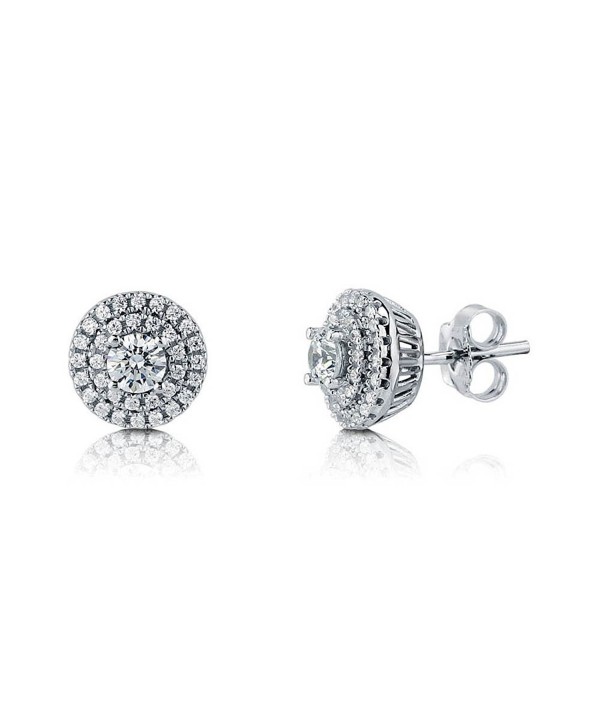 BERRICLE Rhodium Plated Sterling Silver Halo Stud Earrings Made with Swarovski Zirconia Round - C4129CCHUVP