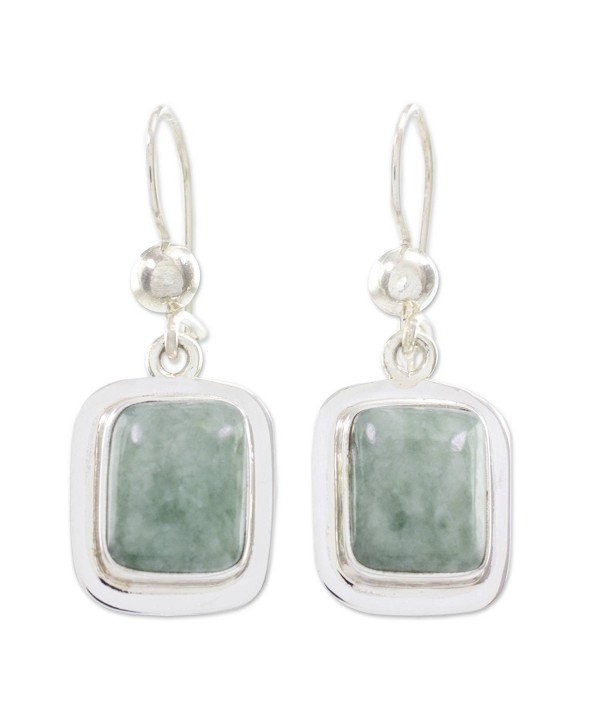 NOVICA Green Jade and .925 Sterling Silver Rectangular Dangle Earrings- 'Modern Maya' - CW127Y1RQU1