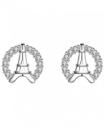 S925 Silver Plated Cubic zirconia Shining Eiffel Tower Women Stud Post Earrings - CF186L0MDRL