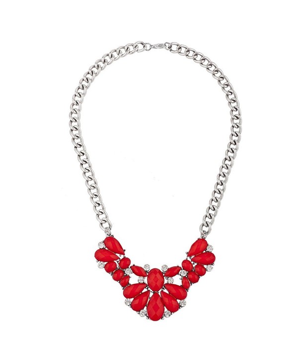 Lux Accessories Silver Tone Crystal Rhinestone Red Shimmer Statement Necklace - C81863EDTI0
