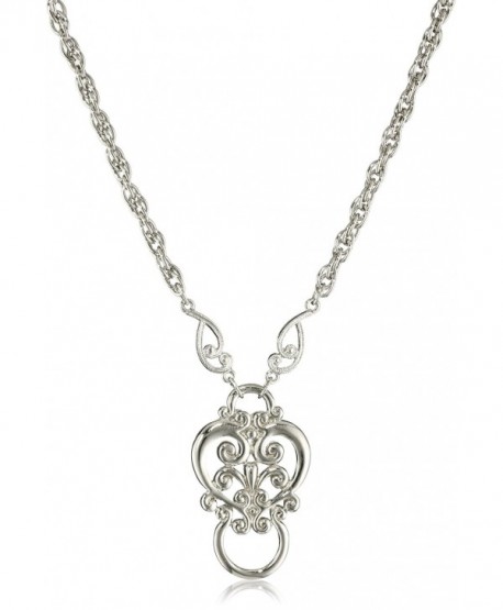 1928 Jewelry Heart Eyeglass Holder Pendant Necklace- 28" - silver - C0112AXAOHT