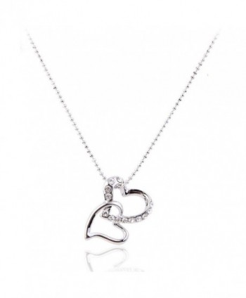 Lureme Pave Crystal Double Heart Silver Tone Pendant Necklace for Women Adjustable Length 01000789-1 - C911E2THM3P