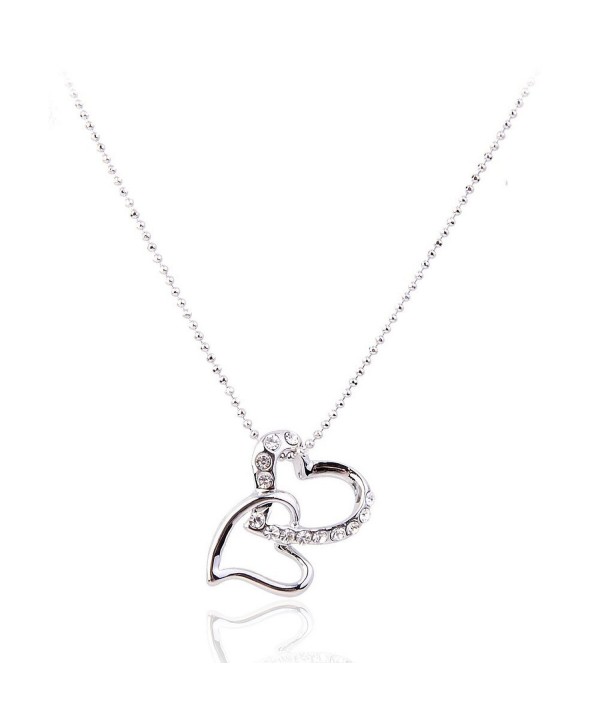 Lureme Pave Crystal Double Heart Silver Tone Pendant Necklace for Women Adjustable Length 01000789-1 - C911E2THM3P