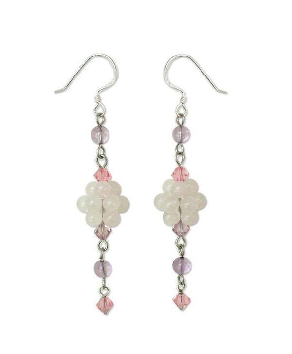 NOVICA Multi-Gem Rose Quartz .925 Sterling Silver Beaded Dangle Hook Earrings- 'Enchanted Bloom' - C4111CHR9X3