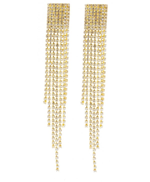 Goldtone 4.5 Inch Chandelier with Tassels and Stones Clip On Earrings (E-1063) - CQ11LZY64F7