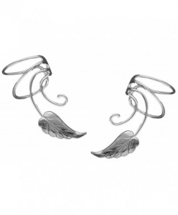 Southwest Leaf Curly Wave Ear Cuff Non-pierced Cartilage Wrap Earrings- a Pair in Sterling Silver - CK12O6CKJVA