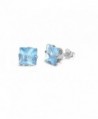 Cubic Zirconia Square Stud Earrings Sterling Silver 8MM - Simulated Aquamarine - C011CG6W24P