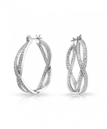 Bling Jewelry Pave CZ Inside Out Infinity Hoop Earrings Rhodium Plated - CW11HKV0TU5
