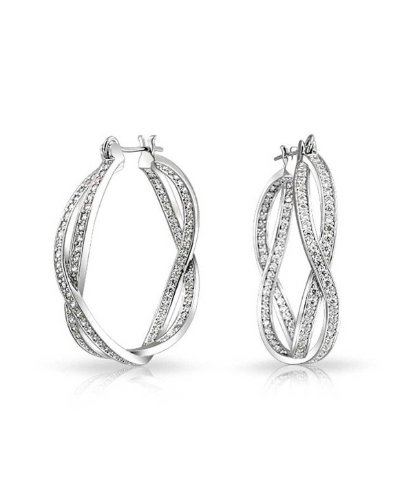 Bling Jewelry Pave CZ Inside Out Infinity Hoop Earrings Rhodium Plated - CW11HKV0TU5