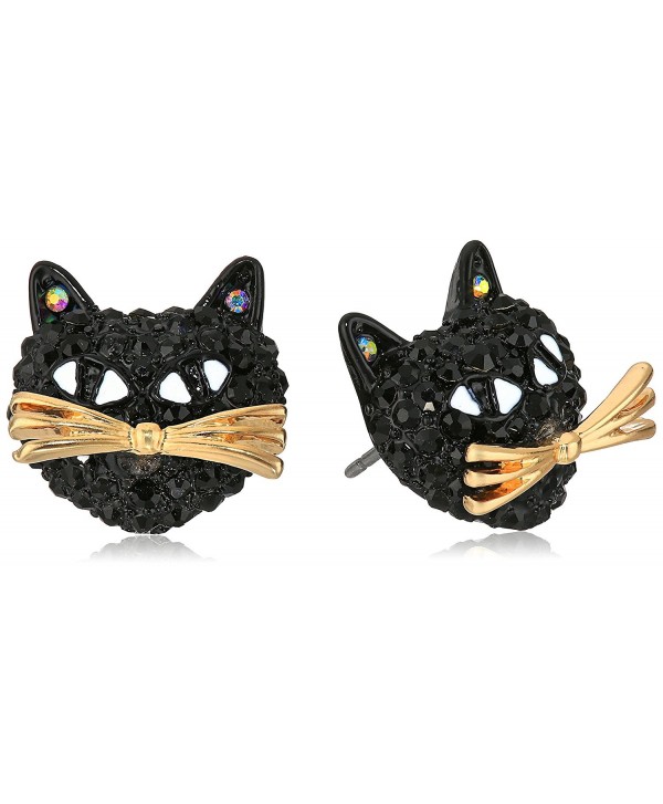 Betsey Johnson "Skeletons After Dark" Pave Cat Stud Earring - C812JS9RIWD